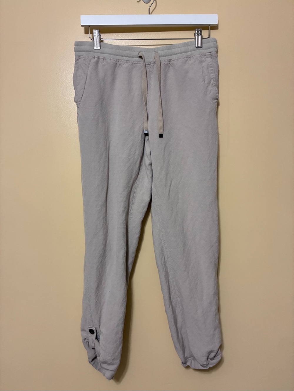 J.Jill Linen Blend Roll Tab Cropped Pants Elastic Waist Women XS Beige